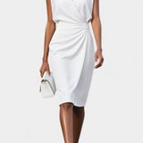 Любомира - Миди Рокля с Дълги Ръкави и Кръгло Деколте