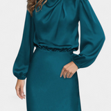 Десислава - Рокля с Висок Яка и Цветни Детайли