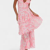 Гергана - Рокля от Шифон с V-Изрез и Пухкави Ръкави