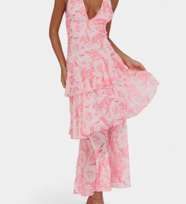 Гергана - Рокля от Шифон с V-Изрез и Пухкави Ръкави