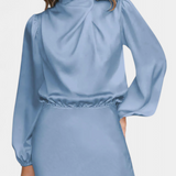 Десислава - Рокля с Висок Яка и Цветни Детайли