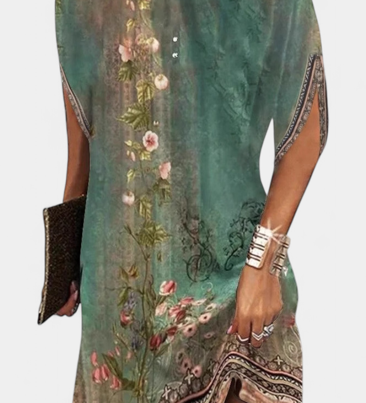 Зорница - Миди Рокля Без Временски Рамки с Кръгло Деколте