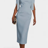 Елена - Миди Рокля с Перлени Детайли и Кръгло Деколте