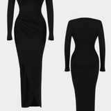 Петя - Рокля с Дълги Ръкави и Дълбоко В Деколте