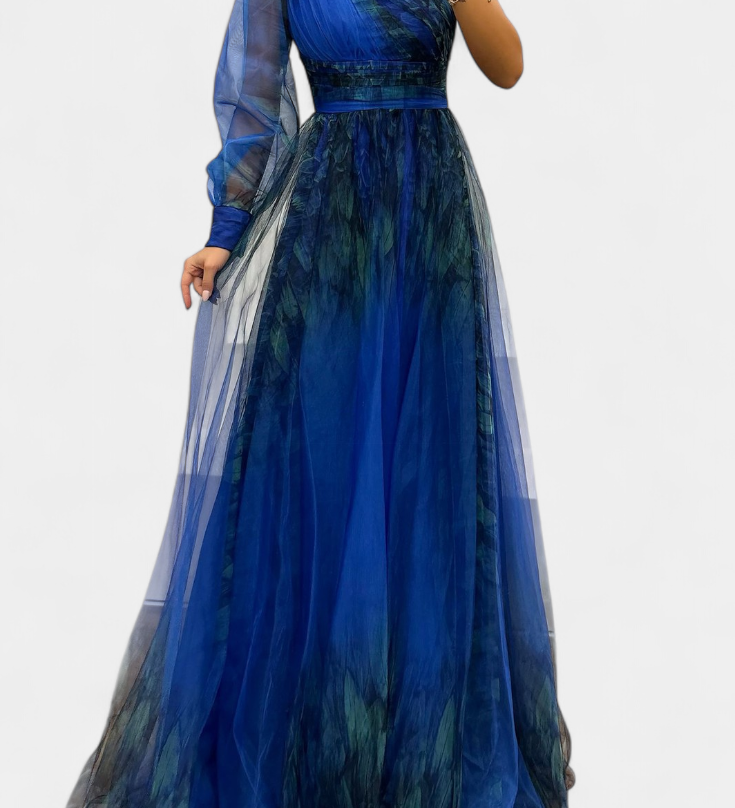 Емилия - Рокля от Шифон с Открито Рамо и Обемен Цвете