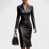 Виктория - Тясна рокля от изкуствена кожа