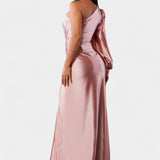 Десислава - Асиметрична Рокля с Драпиране на Едно Рамо