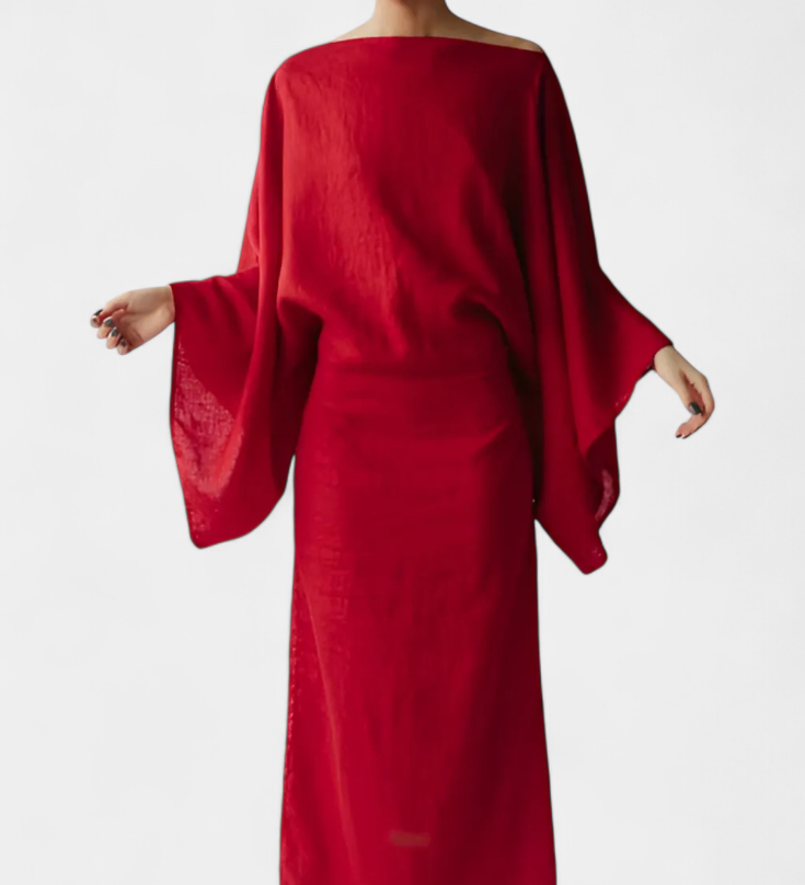 Виктория - Кимоно рокля от лен и памук с пояс